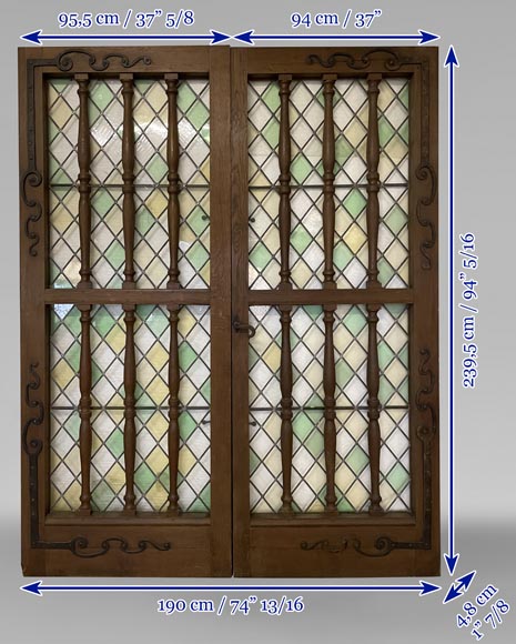 Double porte en chêne à décor de vitrail, XXe siècle-13