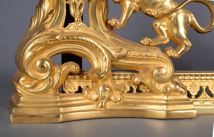 Belle barre de chenet Napoléon III ornée de lions-5