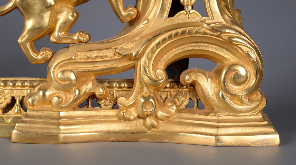 Belle barre de chenet Napoléon III ornée de lions-8