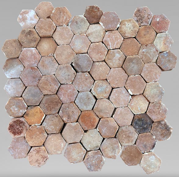 Lot d'environ 10 m² de tomettes hexagonales anciennes en terre cuite, XIXe siècle-0
