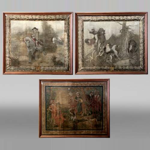 René PRINCETEAU (1843-1914) (d'après), signé G. A. Loron, suite de trois scènes de chasse à l'imitation de la tapisserie