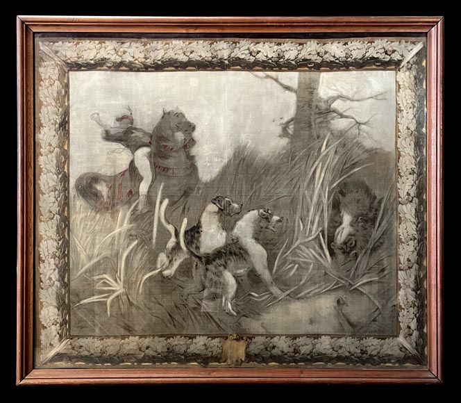 René PRINCETEAU (1843-1914) (d'après), signé G. A. Loron, suite de trois scènes de chasse à l'imitation de la tapisserie René PRINCETEAU (1843-1914) (d'après), signé G. A. Loron, suite de trois scènes de chasse à l'imitation de la tapisserie-2