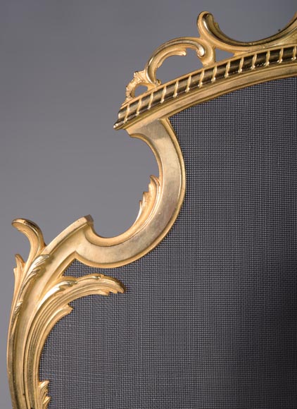 Pare-étincelle de style Louis XV en bronze doré au décor végétal-2