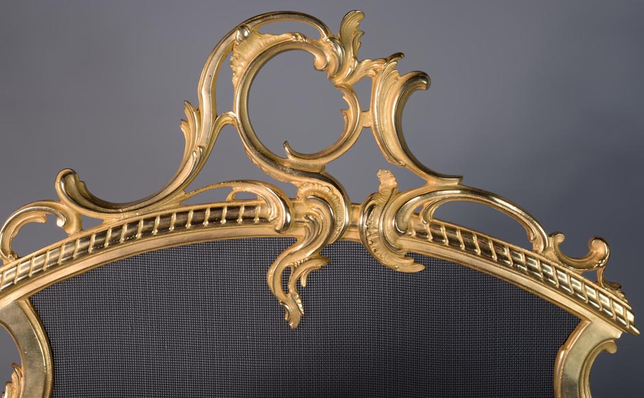 Pare-étincelle de style Louis XV en bronze doré au décor végétal-3