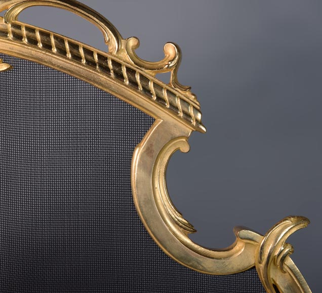 Pare-étincelle de style Louis XV en bronze doré au décor végétal-4
