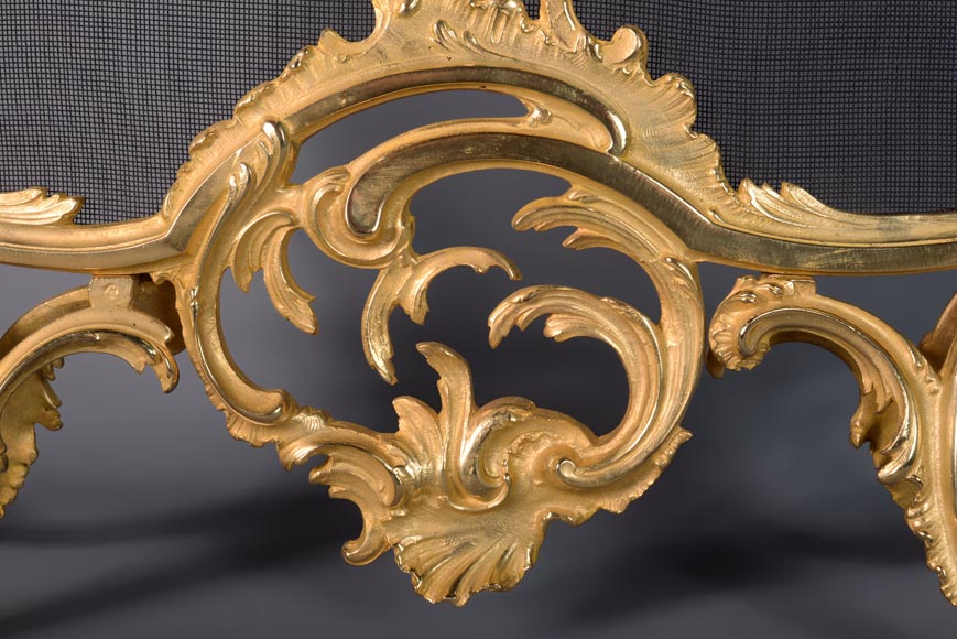 Pare-étincelle de style Louis XV en bronze doré au décor végétal-6