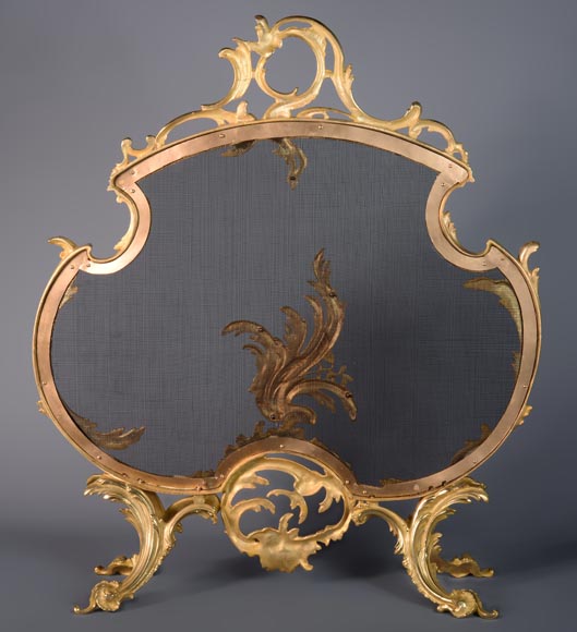 Pare-étincelle de style Louis XV en bronze doré au décor végétal-8