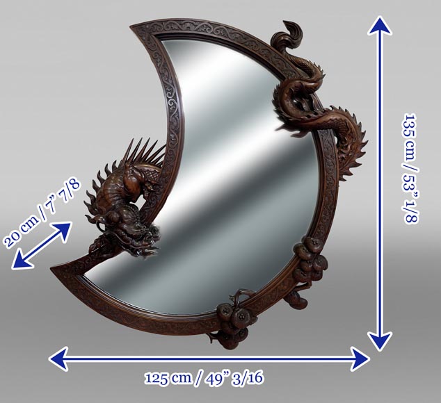 Gabriel VIARDOT (attribué à), Grand miroir japonisant en forme de croissant de lune orné d’un dragon, seconde moitié du XIXe siècle-10