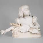 René ROZET, « Jeune musicien à la mandoline » Sculpture en marbre de Carrare, fin du XIXe siècle
