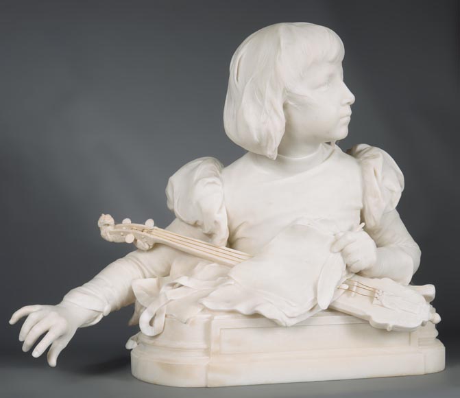 René ROZET, « Jeune musicien à la mandoline » Sculpture en marbre de Carrare, fin du XIXe siècle-3