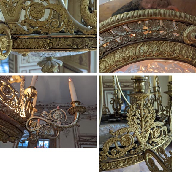 Alexandre GUERIN (attribué à) - Important lustre d’epoque Empire en bronze doré et cristal taillé à trente lumières-9