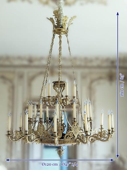 Alexandre GUERIN (attribué à) - Important lustre d’epoque Empire en bronze doré et cristal taillé à trente lumières-13