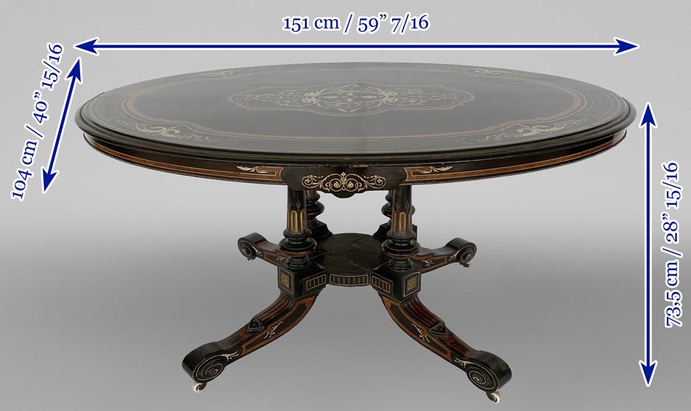 Table Napoléon III en bois à décor en marqueterie d'os-13