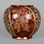 Fernand THESMAR, Cache pot en céramique émaillée au décor floral