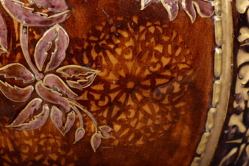 Fernand THESMAR, Cache pot en céramique émaillée au décor floral-6