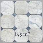 Lot de sol d'environ 8,5m² en marbre de Carrare et cabochons en marbre Bleu Turquin