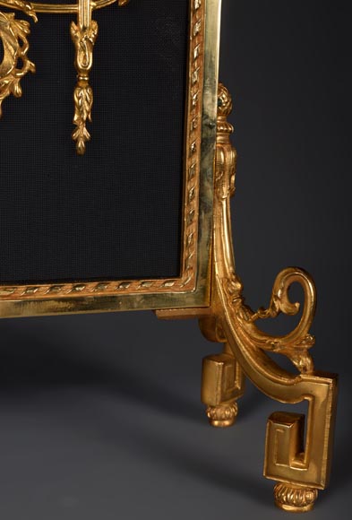Pare étincelle de style Napoléon III en bronze doré richement décoré-6
