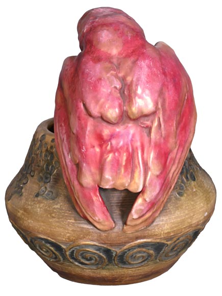 Eduard Stellmacher (attribué à) pour Amphora, Vase à la chouette en faïence, fin des années 1890-3