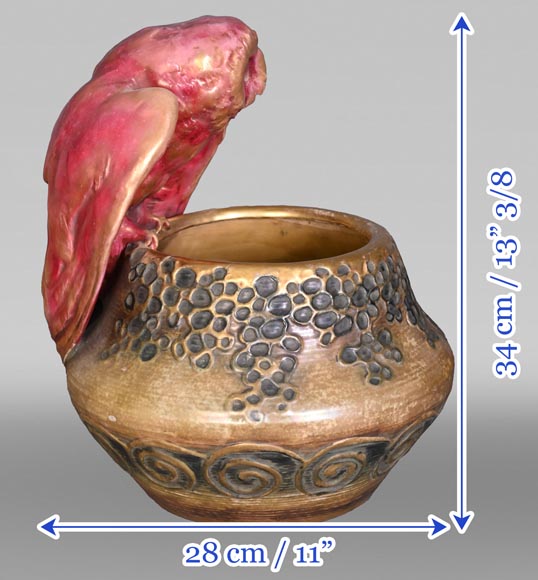 Eduard Stellmacher (attribué à) pour Amphora, Vase à la chouette en faïence, fin des années 1890-9