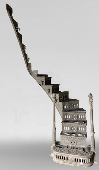 Escalier double quart tournant et passerelle en fonte et fer forgé, 1865-0