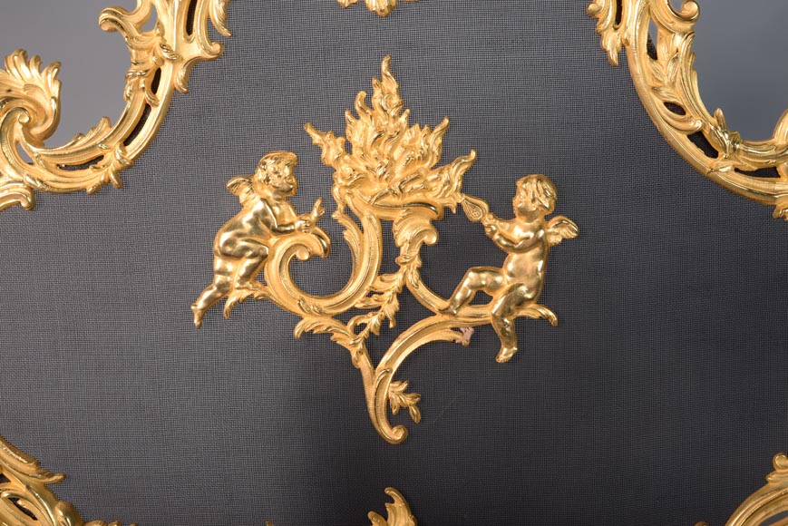 Pare étincelle de style Louis XV en bronze doré-1
