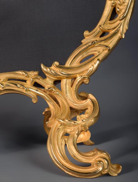 Pare étincelle de style Louis XV en bronze doré-7