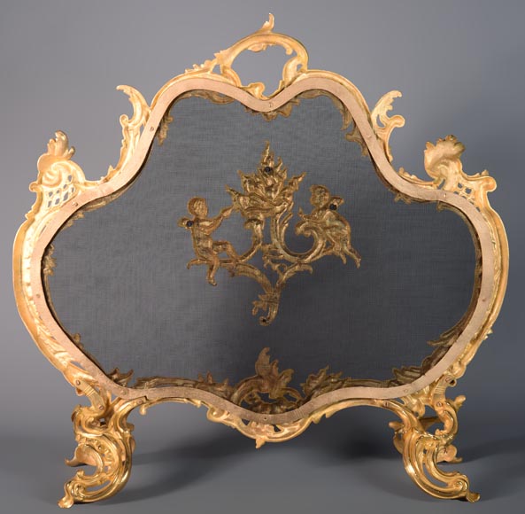 Pare étincelle de style Louis XV en bronze doré-8