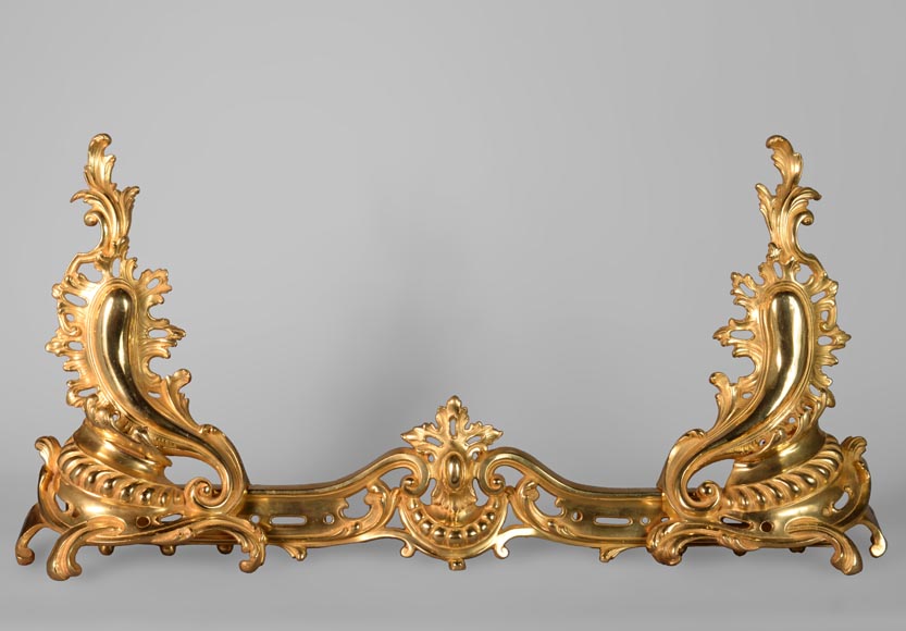 Belle barre de chenets de style Louis XV en bronze doré-0