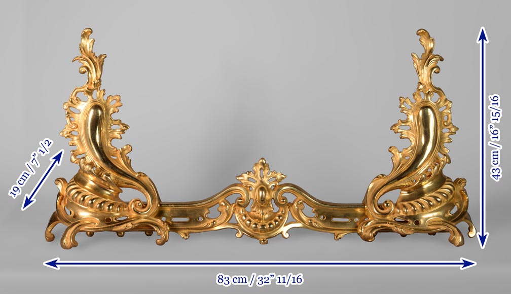 Belle barre de chenets de style Louis XV en bronze doré-8