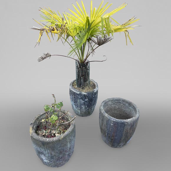 Trois vases de jardin à partir de creuset en grès-0