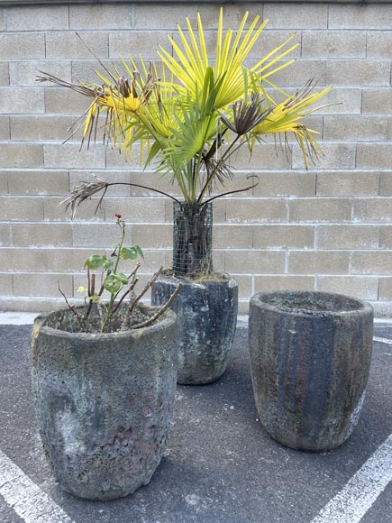 Trois vases de jardin à partir de creuset en grès-1