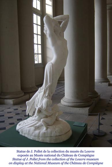 Une heure de la nuit, sculpture en marbre signée J. Pollet avec sa colonne-1