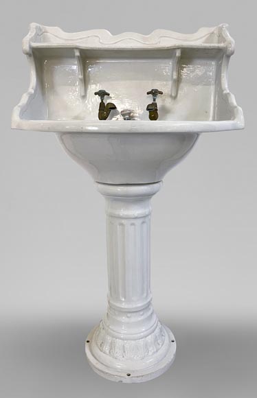 Lavabo en faïence sur colonne, XIXe siècle-0
