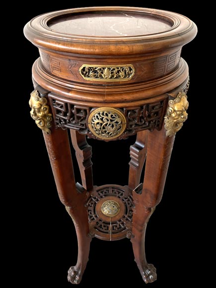 L’Escalier de cristal, guéridon japonisant en bois exotique et bronze doré L’Escalier de cristal, guéridon japonisant en bois exotique et bronze doré-1