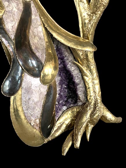DUVAL-BRASSEUR Jacques (Attribué à), Luminaire perroquet moderne en métal et améthyste-12