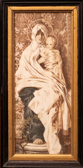 C. GASPARINI, Armoire murale marquetée ornée d'une Vierge à l'enfant-4