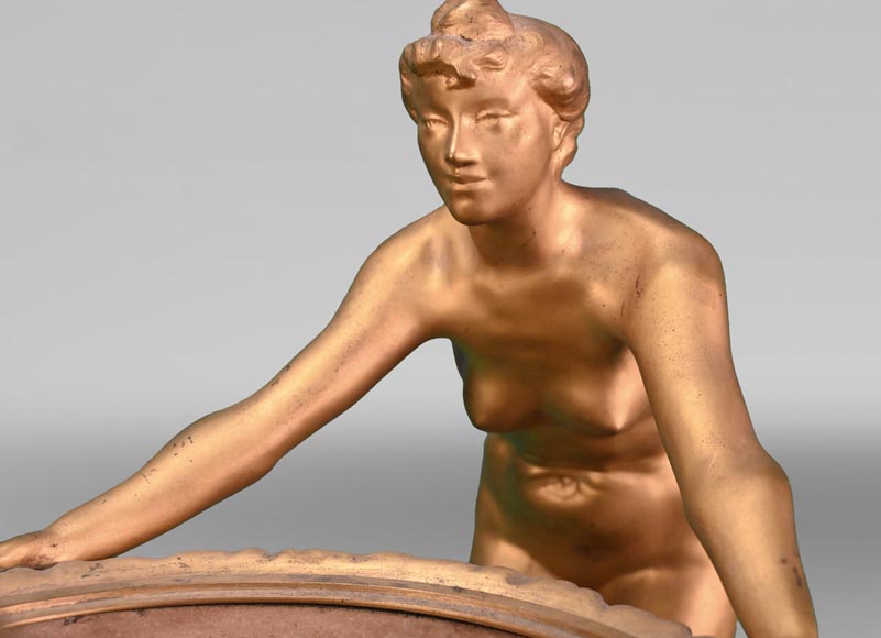 Auguste LEDRU (sculpteur) et Émile COLIN (éditeur), Grand vase en grès émaillé aux mascarons et figures féminines en bronze doré, vers 1902-5