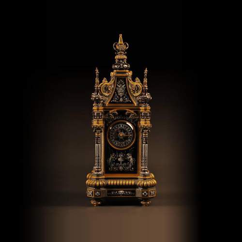 Paul SOYER, Pendule en bronze, bronze doré et émaux, vers 1860