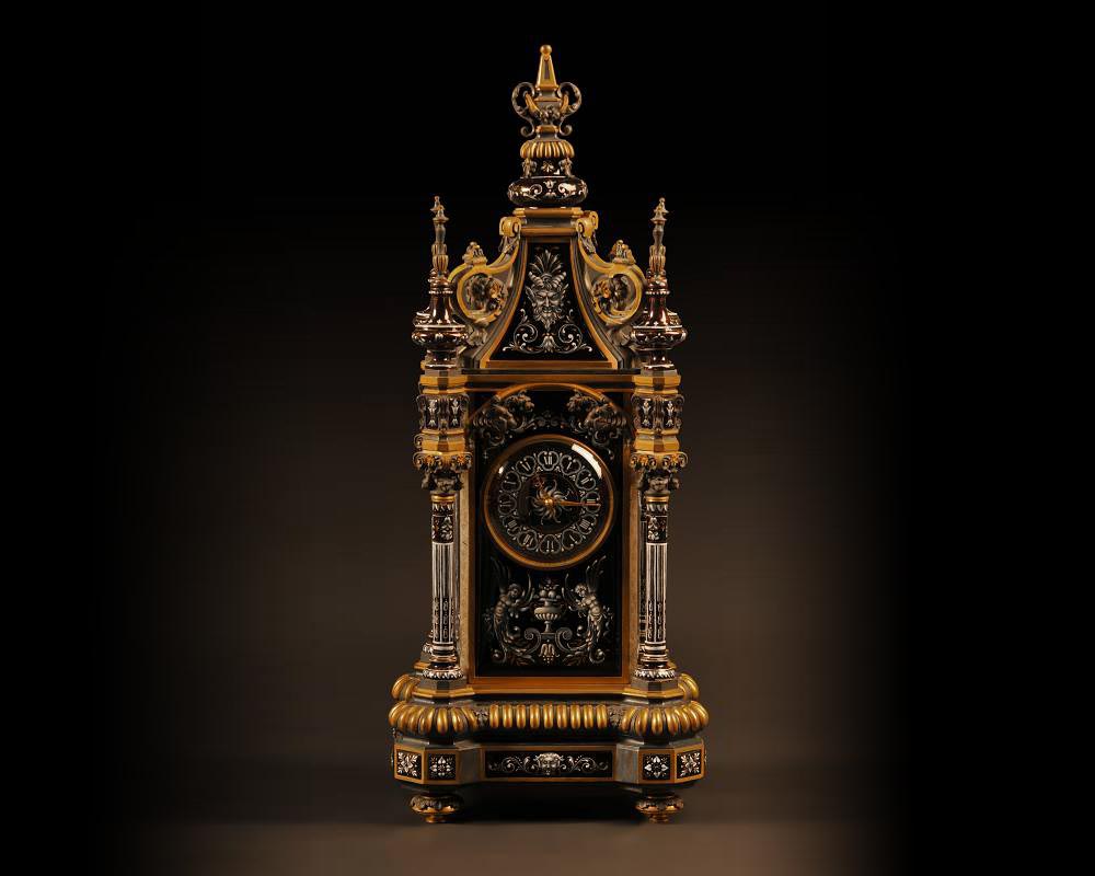 Paul SOYER, Pendule en bronze, bronze doré et émaux, vers 1860-0