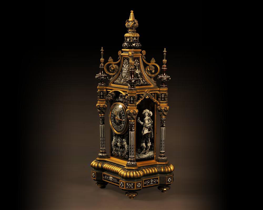 Paul SOYER, Pendule en bronze, bronze doré et émaux, vers 1860-1