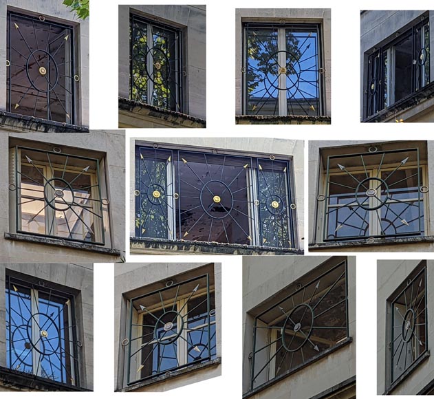 Ensemble de grilles de fenêtre en fer forgé au décor de flèches-1