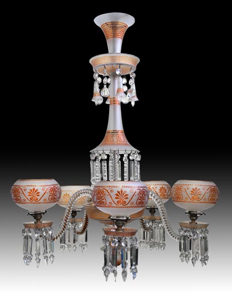 BACCARAT, Lustre néo-grec en cristal à cinq lumières, après 1875-0