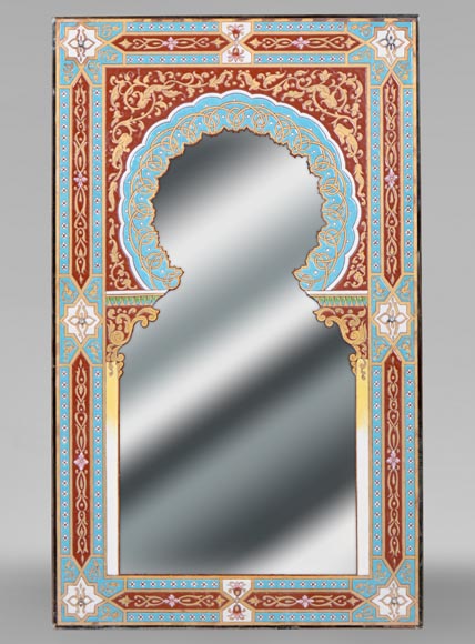Miroir au décor émaillé polychrome d’inspiration nasride signé et daté 1886-0