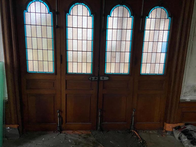 Quadruple porte en chêne à vitraux-2