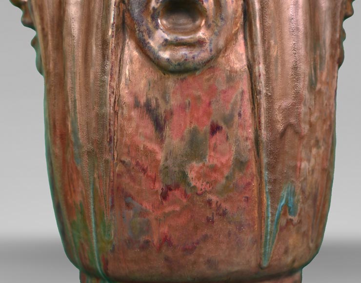 Jean-Désiré Ringel d’Illzach (sculpteur), Léon Elchinger (céramiste), Vase en grès aux quatre visages d’expression, début du XXe siècle-6