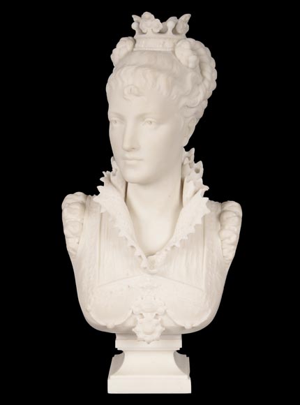 FAURE DE BROUSSÉ - Buste de femme en costume Renaissance, en marbre statuaire-0
