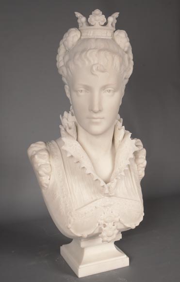 FAURE DE BROUSSÉ - Buste de femme en costume Renaissance, en marbre statuaire-1