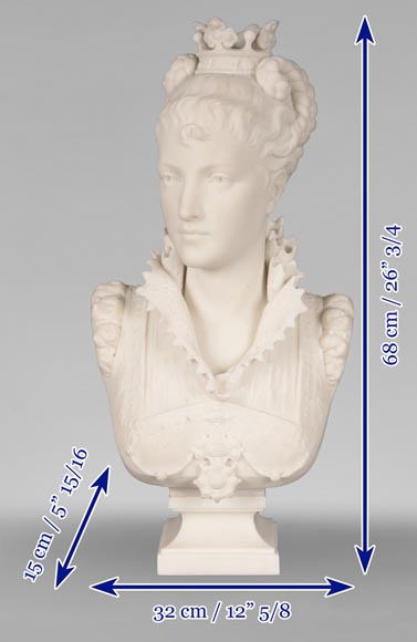 FAURE DE BROUSSÉ - Buste de femme en costume Renaissance, en marbre statuaire-11