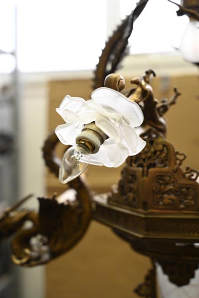 MAISON MOTTHEAU ET FILS, lustre japonisant en bronze doré MAISON MOTTHEAU ET FILS, lustre japonisant en bronze doré-3