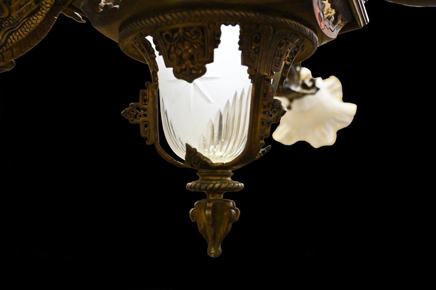 MAISON MOTTHEAU ET FILS, lustre japonisant en bronze doré MAISON MOTTHEAU ET FILS, lustre japonisant en bronze doré-4